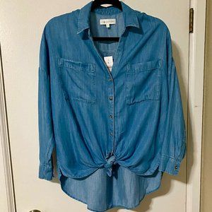 Lou & Grey Chambray Tie Front Shirt